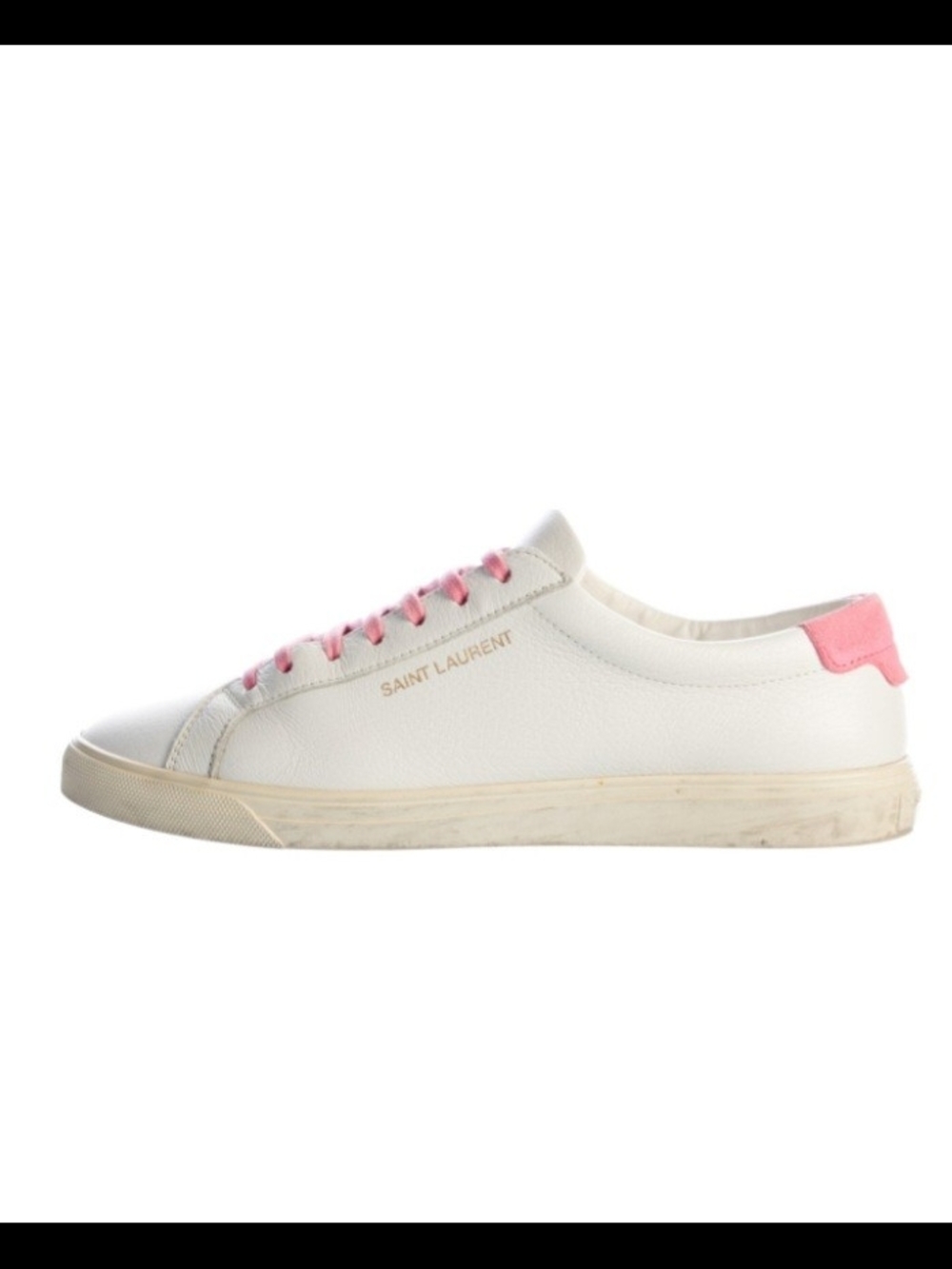 Authentic Saint Laurent White Leather Low-Top Sneakers Pink Laces and Heel Tab